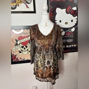 Printed Velvet Quarter Sleeve Top